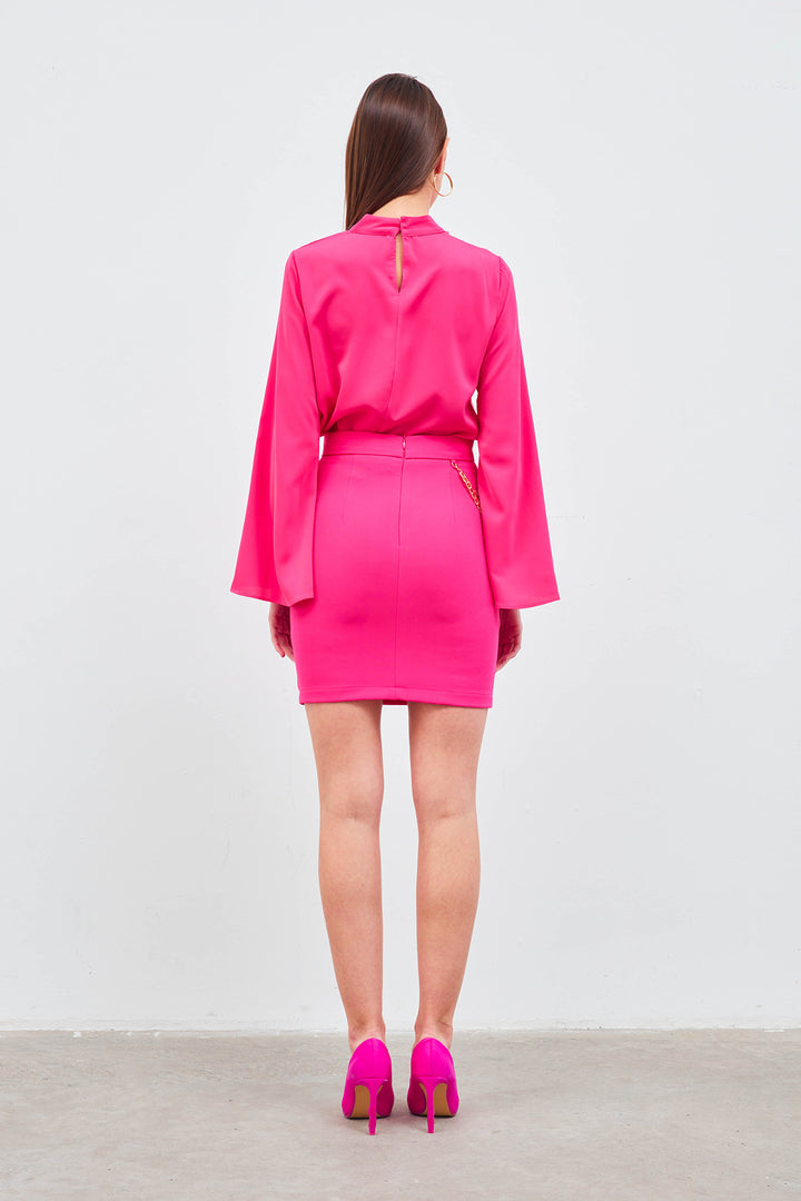 Sateen Jupe Mini avec Accessoire en Chaîne - Fuchsia