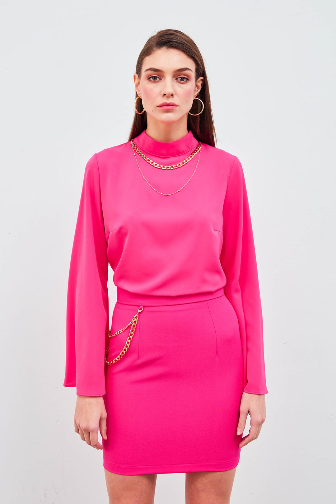 Sateen Jupe Mini avec Accessoire en Chaîne - Fuchsia