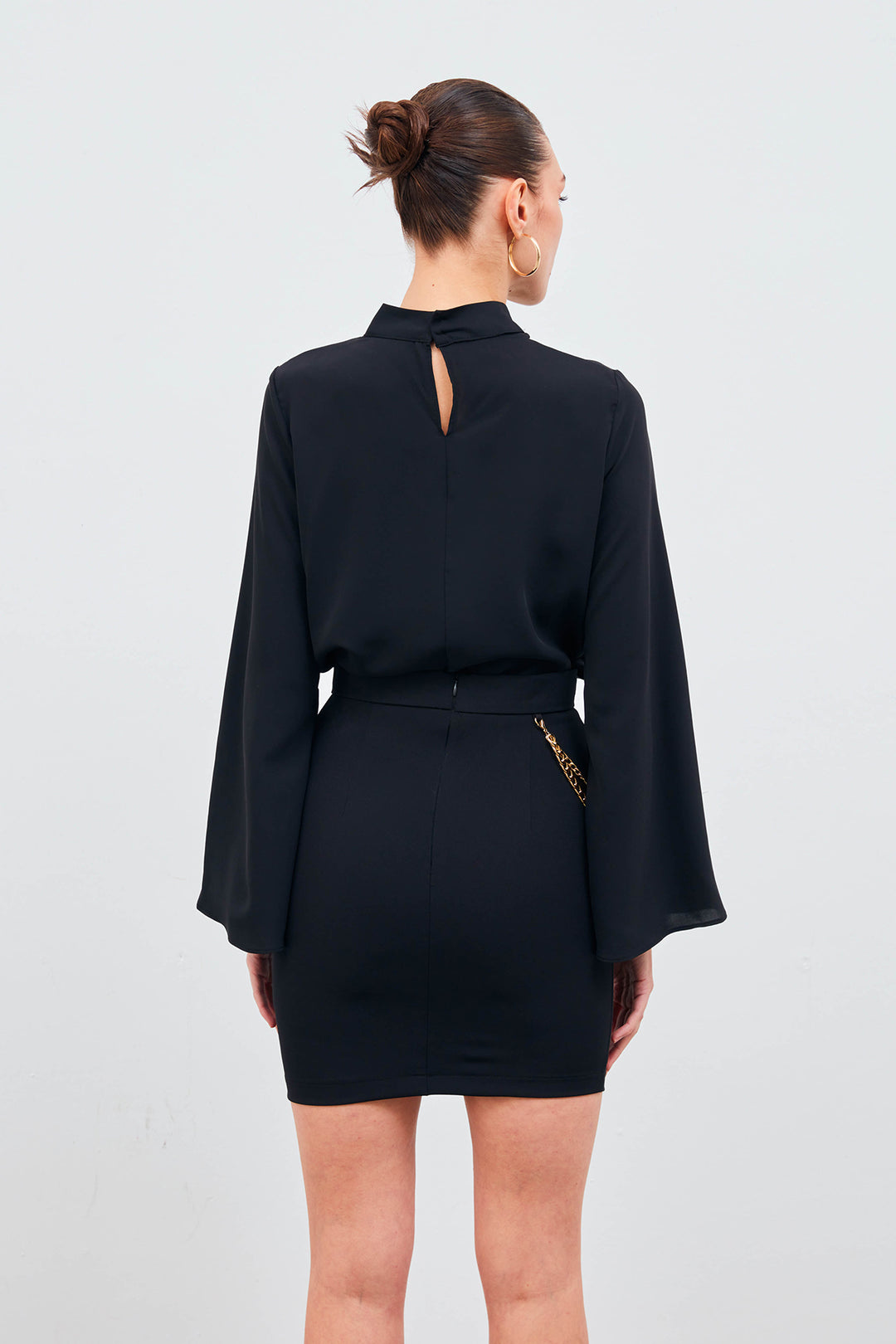 Sateen Jupe Mini avec Accessoire en Chaîne - Noir