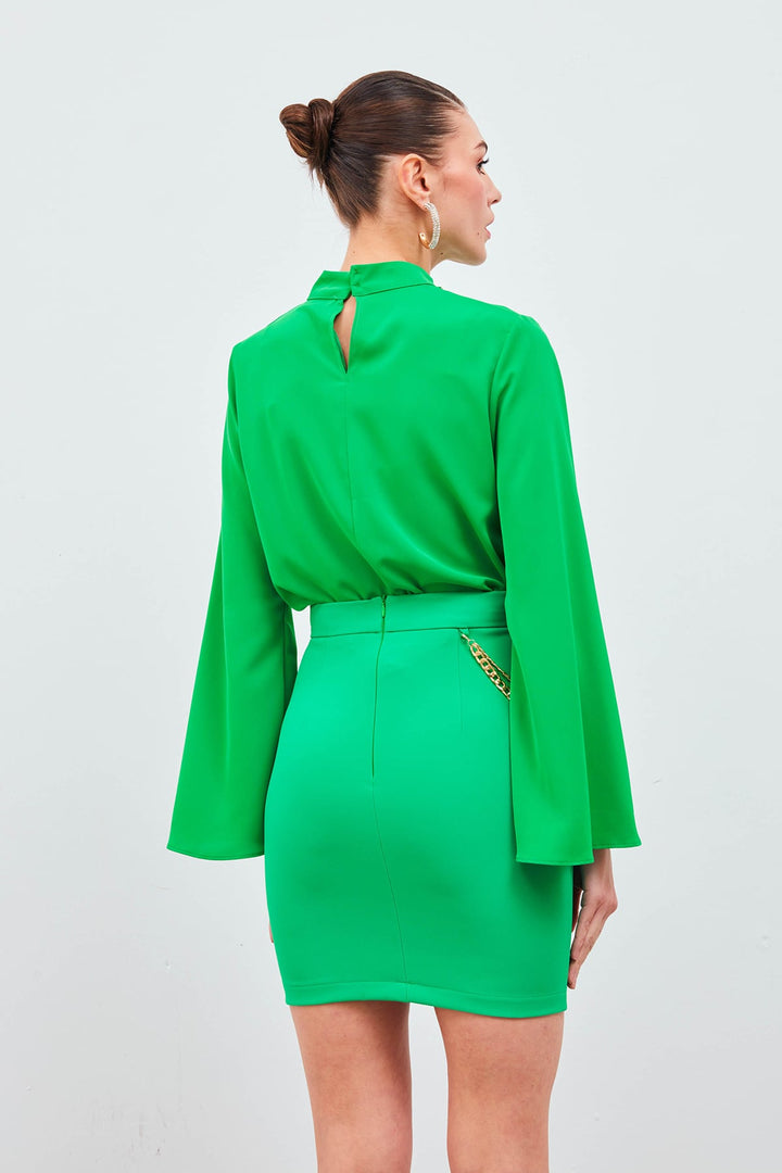 Sateen Jupe Mini avec Accessoire en Chaîne - Vert