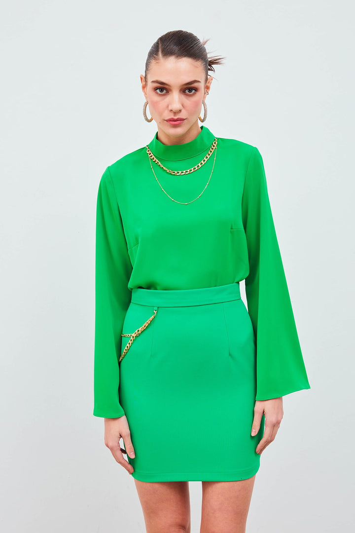 Sateen Jupe Mini avec Accessoire en Chaîne - Vert
