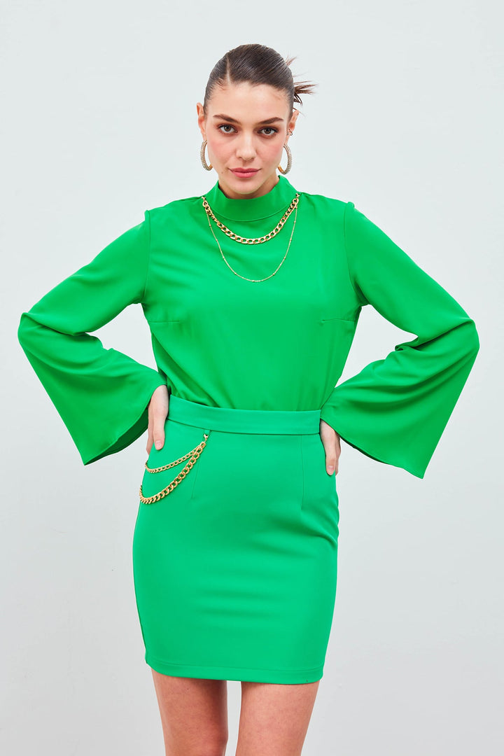 Sateen Jupe Mini avec Accessoire en Chaîne - Vert