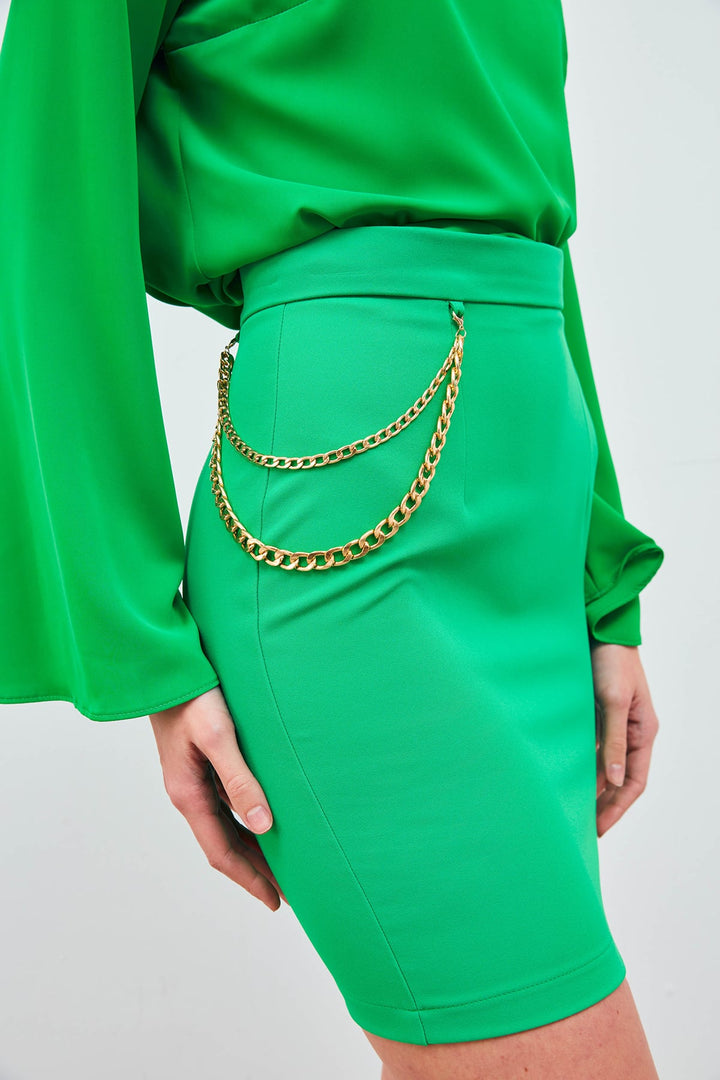 Sateen Jupe Mini avec Accessoire en Chaîne - Vert