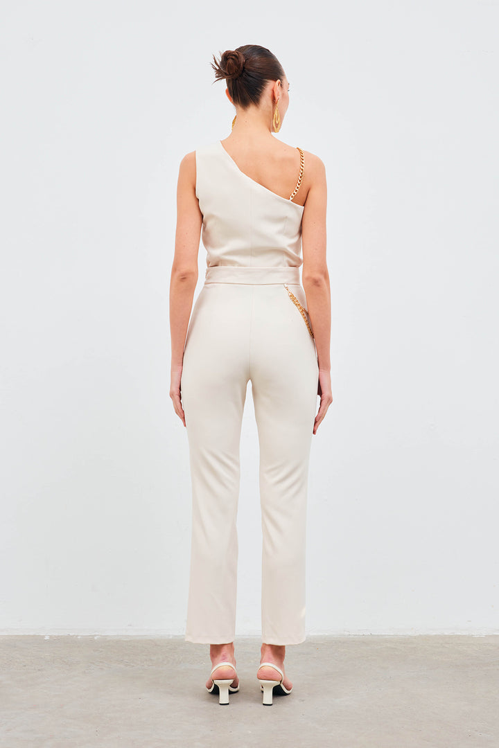 Sateen Pantalon avec accessoire en chaîne - Beige