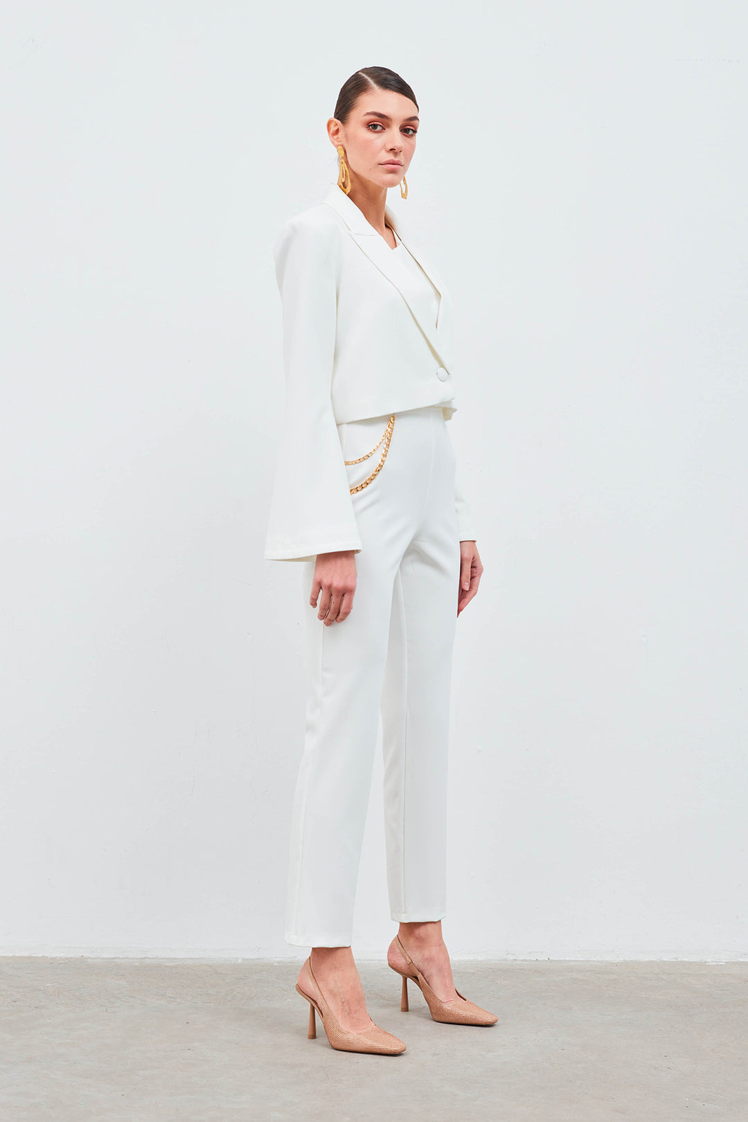 Sateen Pantalon avec accessoire en chaîne - Écru