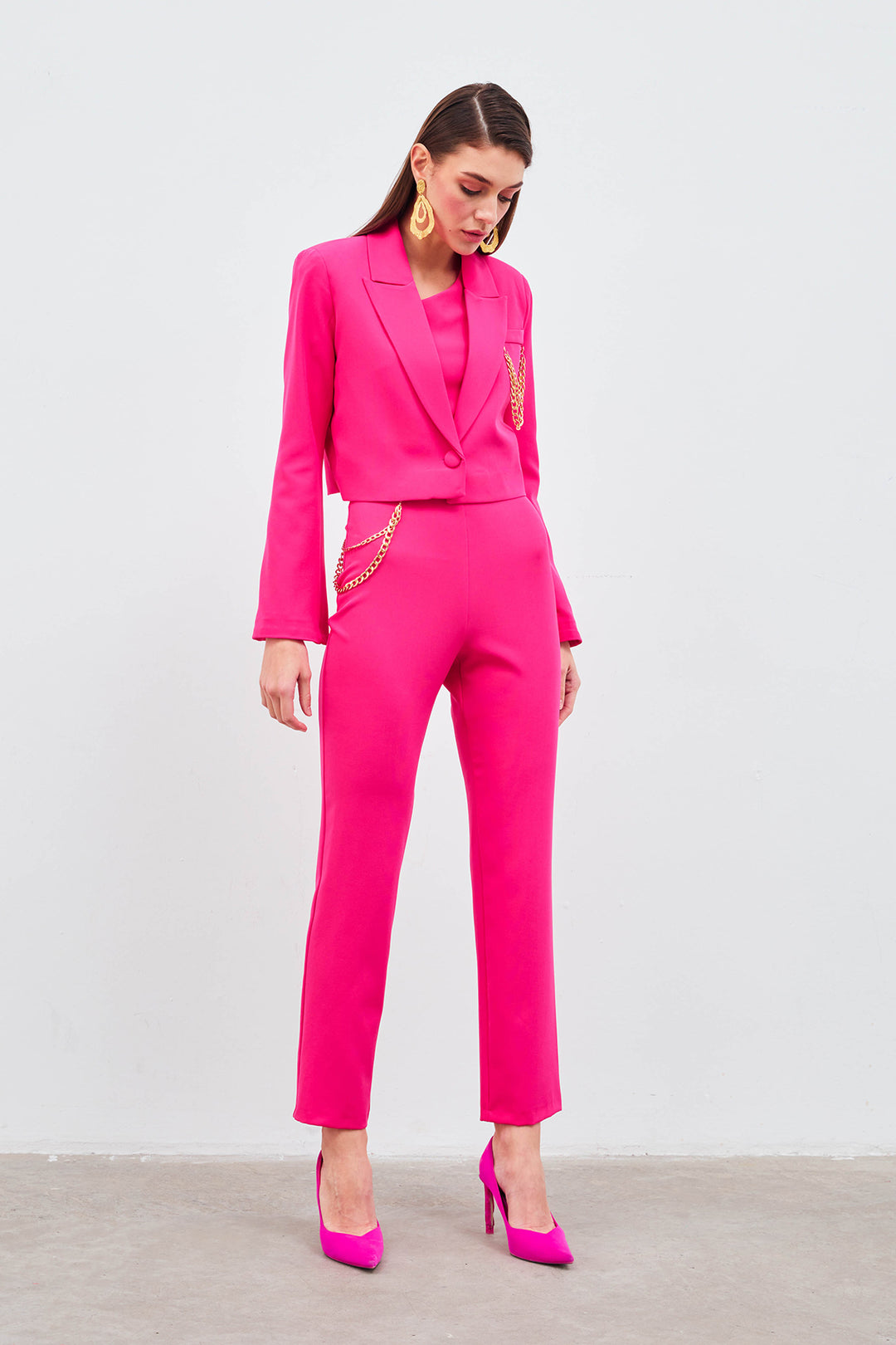 Sateen Pantalon avec accessoire en chaîne - Fuchsia