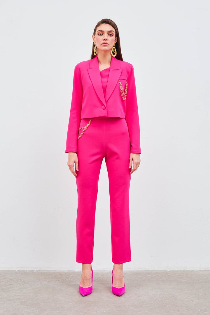 Sateen Pantalon avec accessoire en chaîne - Fuchsia