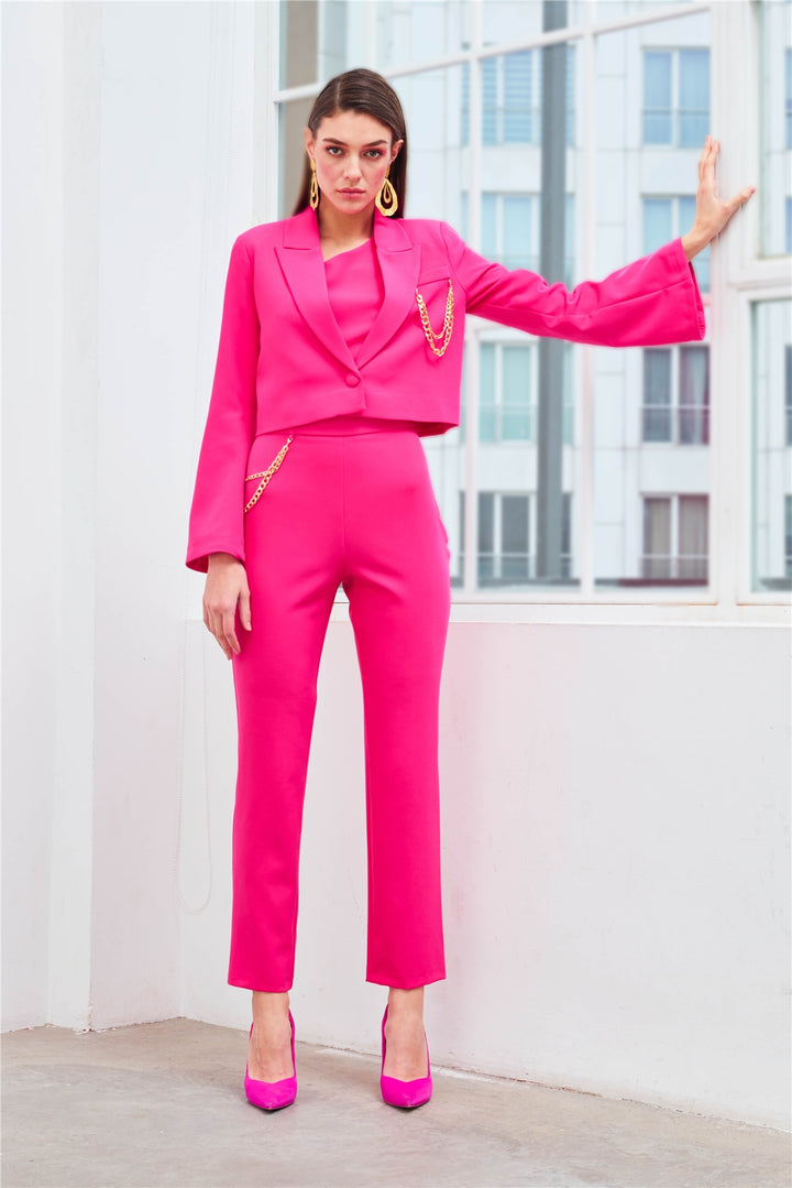 Sateen Pantalon avec accessoire en chaîne - Fuchsia