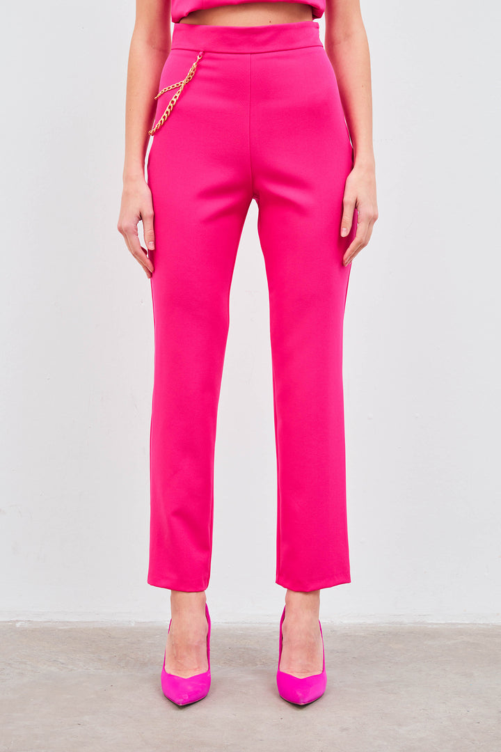Sateen Pantalon avec accessoire en chaîne - Fuchsia