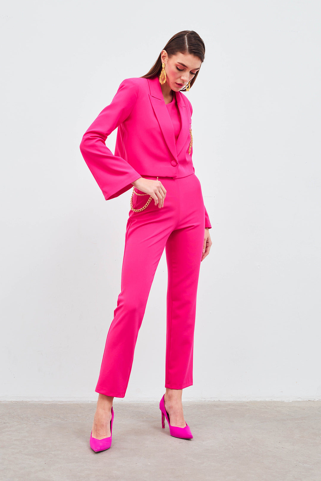 Sateen Pantalon avec accessoire en chaîne - Fuchsia