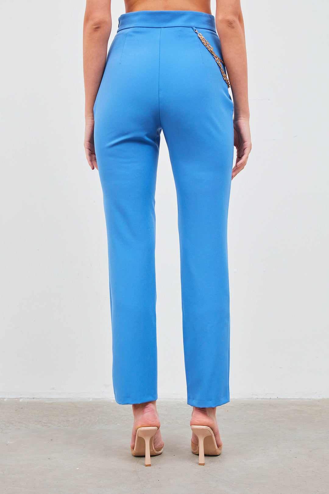 Sateen Pantalon avec accessoire en chaîne - Bleu