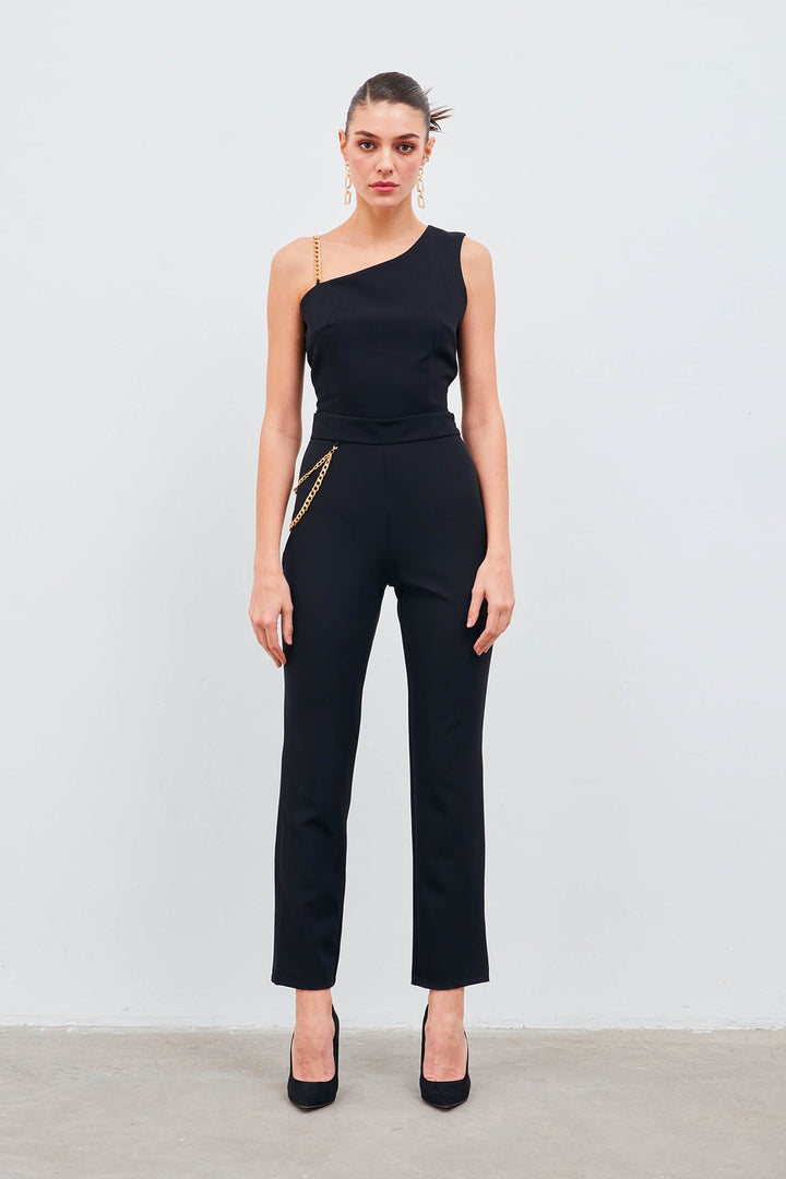 Sateen Pantalon avec accessoire en chaîne - Noir