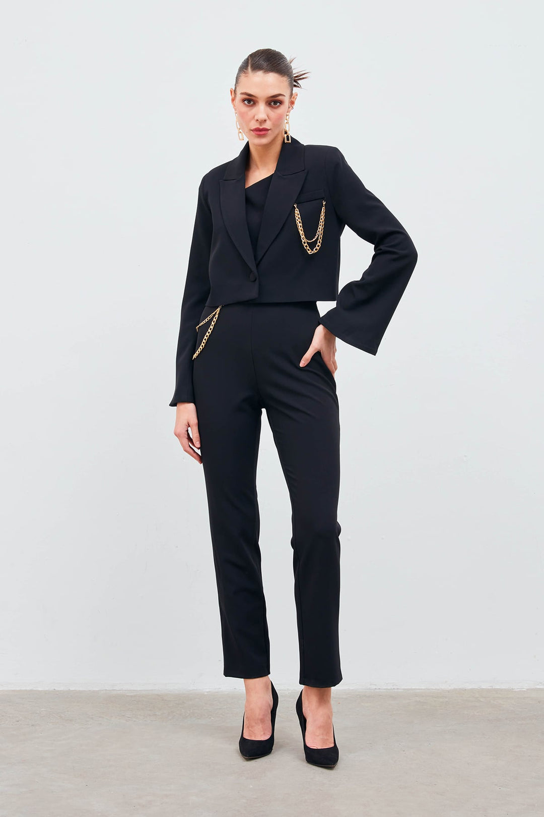 Sateen Pantalon avec accessoire en chaîne - Noir