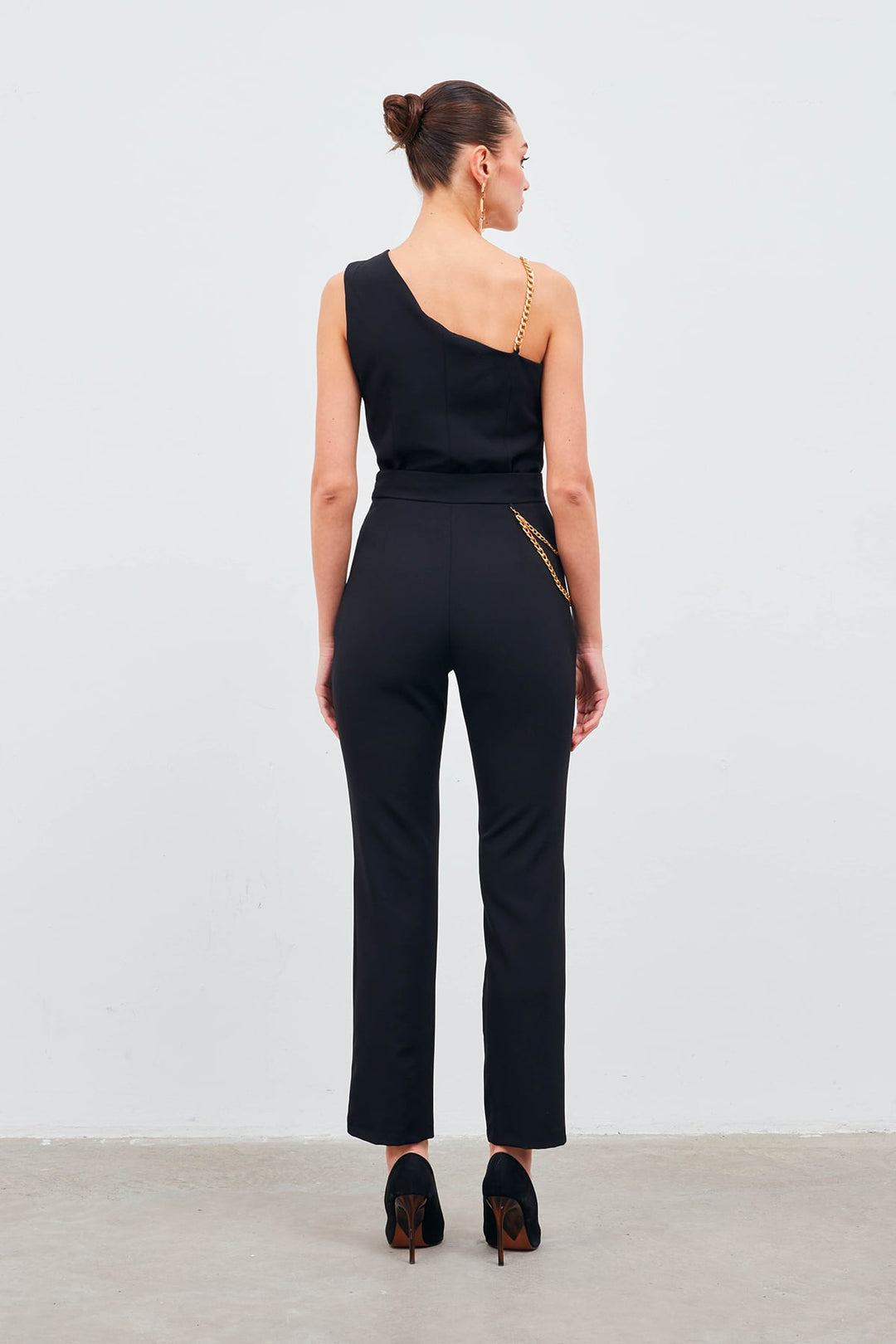 Sateen Pantalon avec accessoire en chaîne - Noir