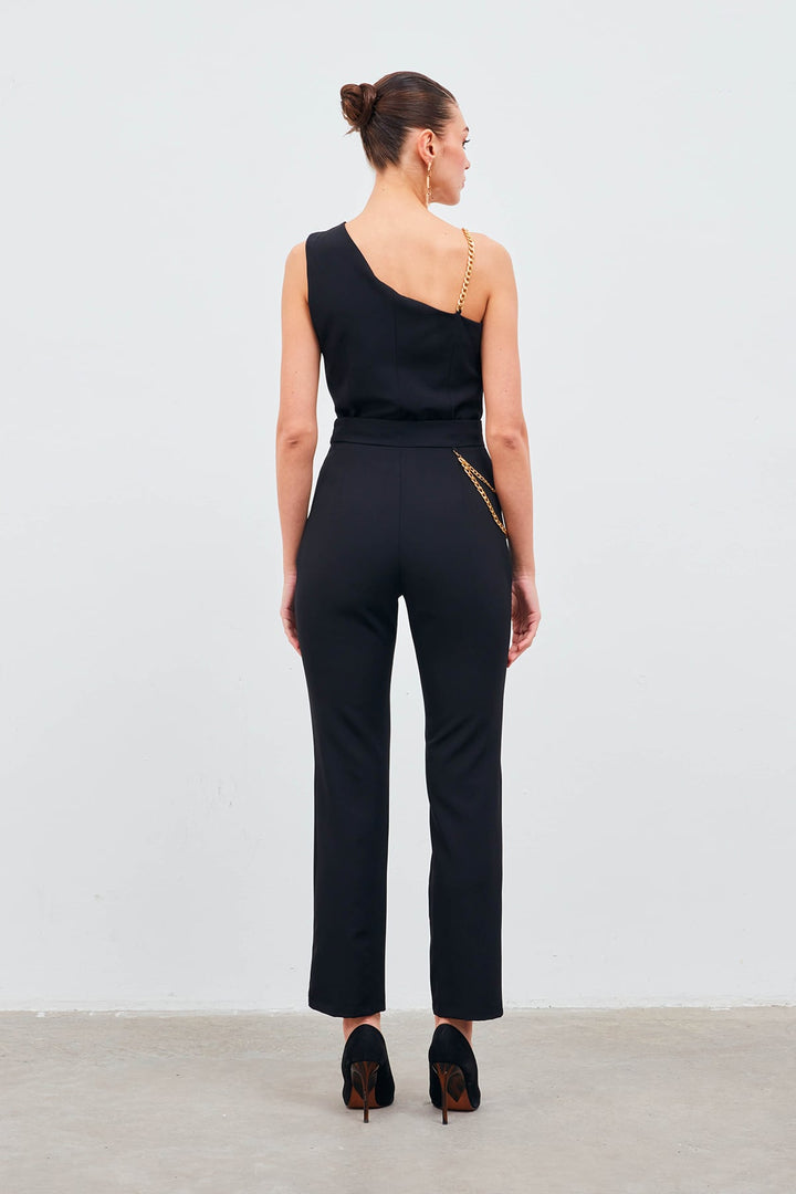 Sateen Pantalon avec accessoire en chaîne - Noir