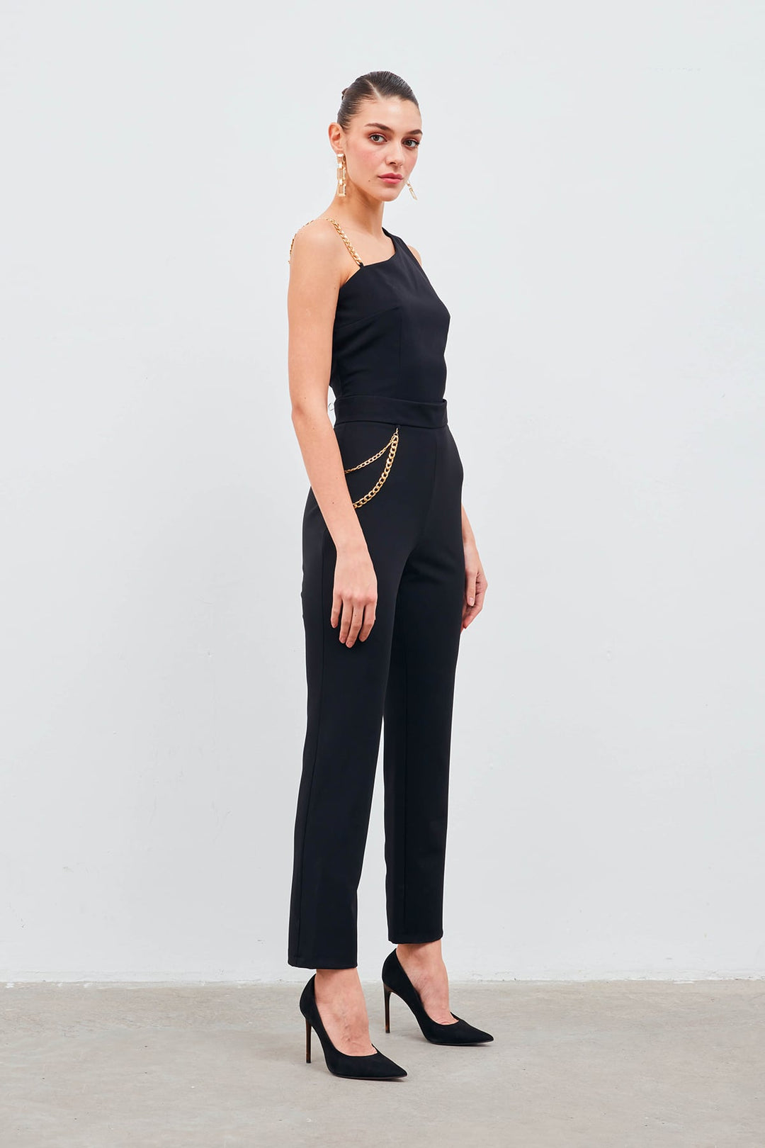 Sateen Pantalon avec accessoire en chaîne - Noir