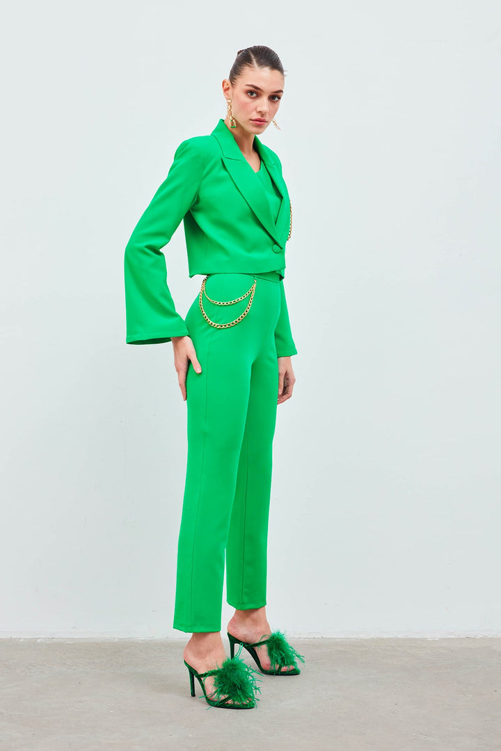 Sateen Pantalon avec accessoire en chaîne - Vert
