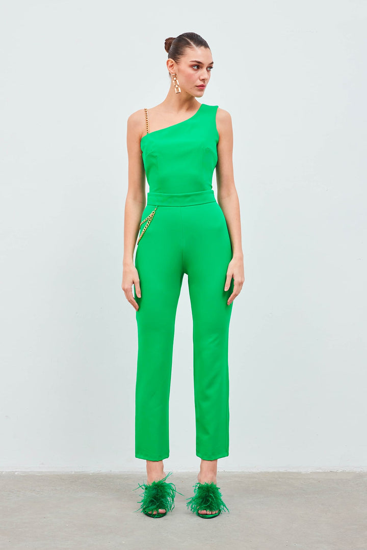 Sateen Pantalon avec accessoire en chaîne - Vert