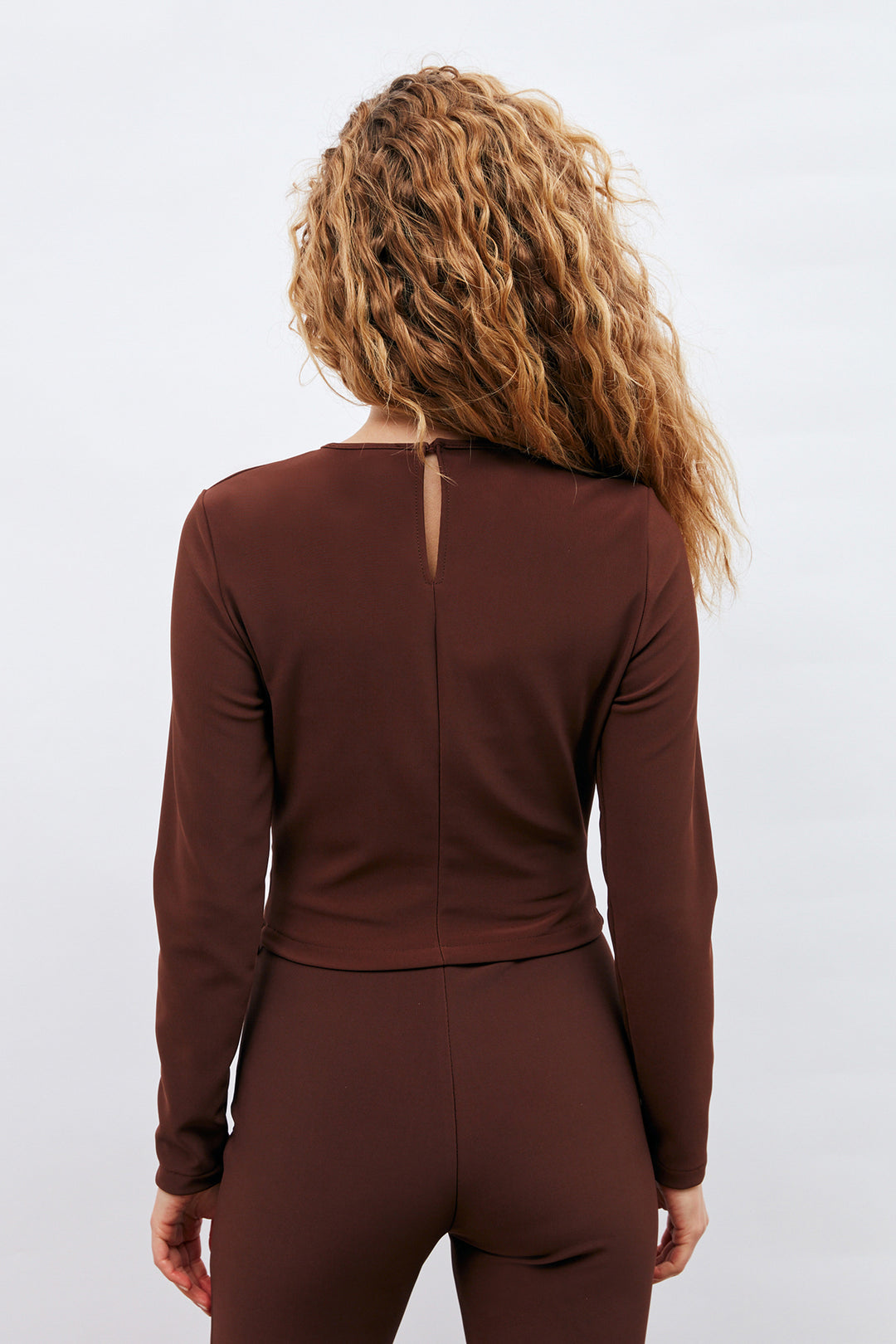 Sateen Blouse avec Détails en Chaîne - Marron