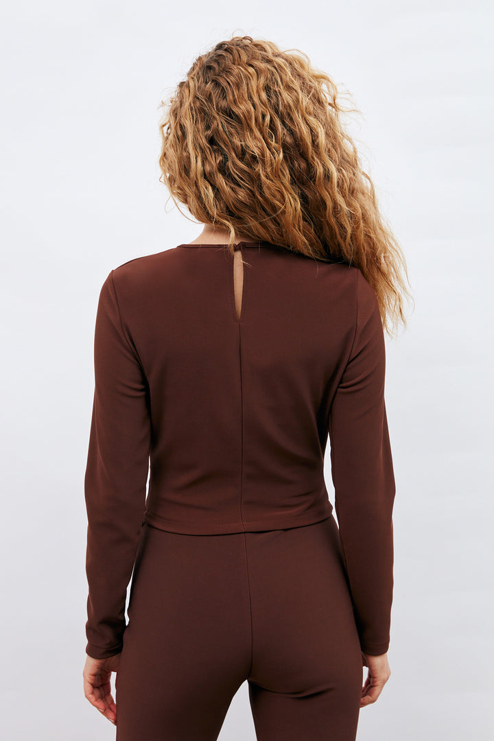 Sateen Blouse avec Détails en Chaîne - Marron