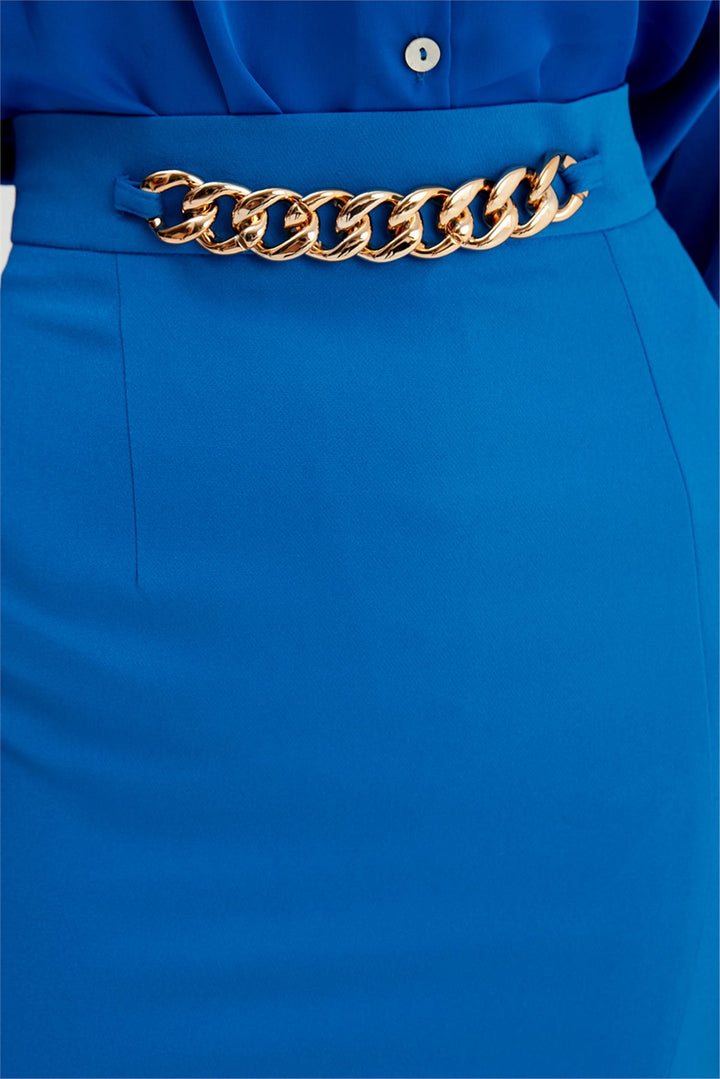 Sateen Jupe crayon avec détails en chaîne - sax Bleu