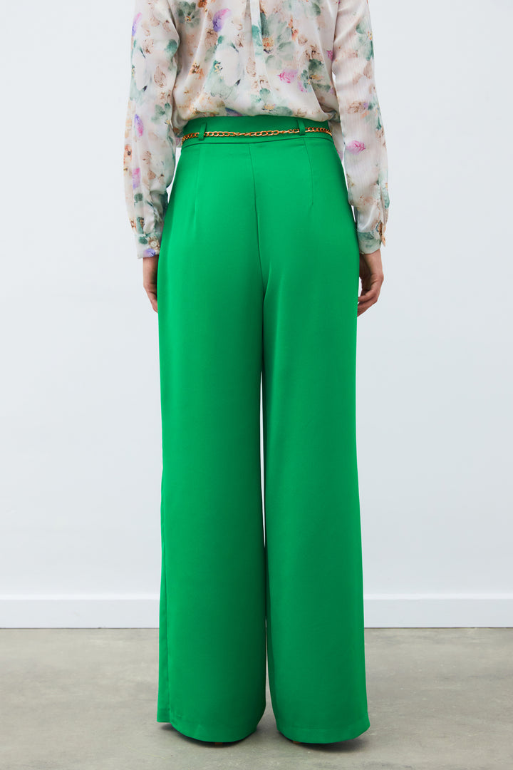 Sateen Pantalon en crêpe satin avec chaîne - Vert